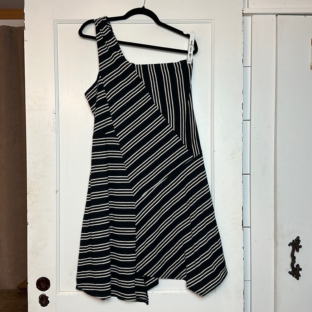 Maeve Anthropologie Moka One Shoulder Striped Asymmetrical Dress L
